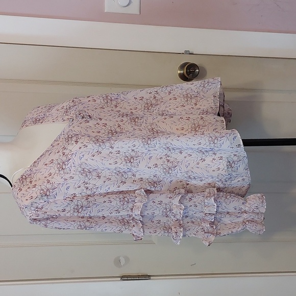 1.state Sugar Plum Dusty Orchid Floral Print V-neck Blouse Tiered Ruffle Sleeves - Picture 5 of 9